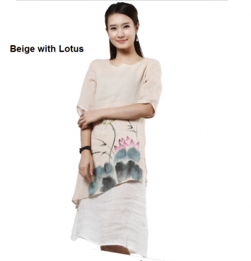 Autumn Casual Flax Cotton Chinese Style Lay Buddhist Zen Dress