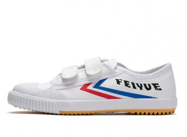 Feiyue Velcro Sports Canvas Shoes White with Blue Red Strips