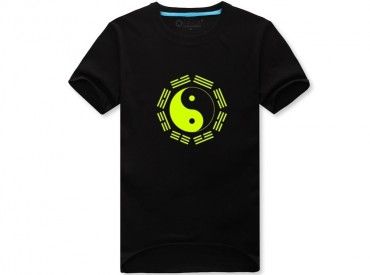 Tai Chi T-shirt Black With Yellow Tai Chi Eight Trigrams Pattern