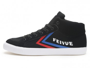 Feiyue Shoes 2017 Autumn and Winter New High Top Knight Classic Casual Canvas Shoes Black with Blue Red Strips