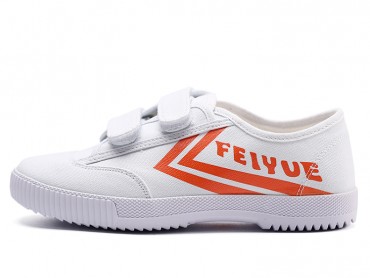 Feiyue Velcro Sports Canvas Shoes White with Orange Strips