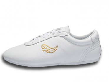 Genuine Leather Tai Chi Shoes for Martial Art White Golden Cloud