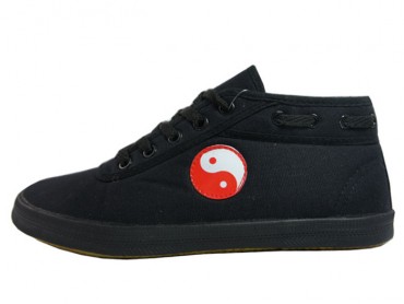 Double Star Canvas Tai Chi Shoes High Top Black Tai Chi Pattern
