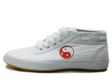 Double Star Canvas Tai Chi Shoes High Top White Tai Chi Pattern