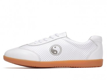 ICNBUYS Breathable Leather Kung Fu Tai Chi Shoes for Summer White