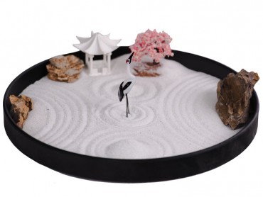 ICNBUYS Zen Garden Crane, Pavilion and Sakura Set with Free Rakes and Pushing Sand Pen