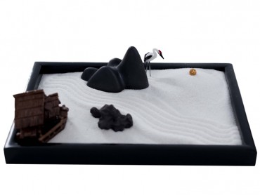 ICNBUYS Zen Garden Mountain River and Crane Set with Free Rake and Pushing Sand Pen