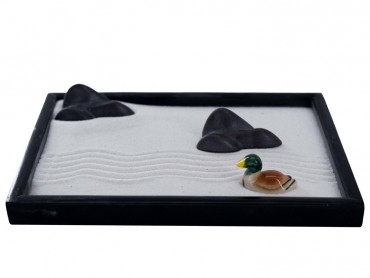 ICNBUYS Zen Garden Mountain River and Mandarin Duck Set with Free Rake and Pushing Sand Pen