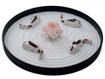 ICNBUYS Zen Garden Pink Lotus and Fishes Set with Free Rake and Pushing Sand Pen