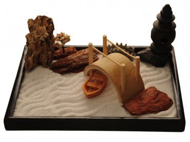 ICNBUYS Zen Garden with Boat Bridge Japanese Censers Set with Free Rake and Pushing Sand Pen 