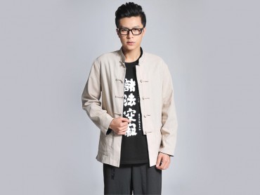 Traditional Vintage Kung Fu Clothing Reversible Cream-Colored And Blue Coat