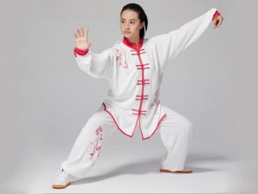 Professional Tai Chi Clothing Uniform Chinese Blue and White Porcelain Patterns Red Flowers