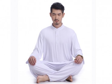 Summer Zen Meditation Men Cotton Uniform Long Sleeve with Buttons