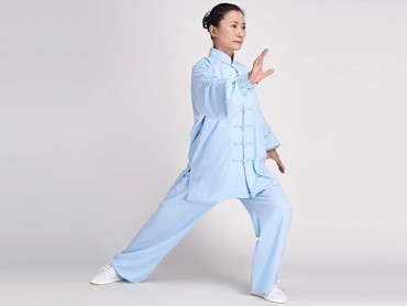 Tai Chi Clothing Cotton and Linen Suit for Women Light Blue