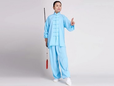Tai Chi Clothing Cotton and Linen Suit for Women Acid Blue