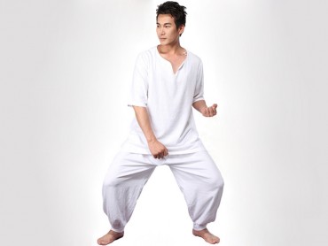 Tai Chi Clothing Half-sleeve Flax White