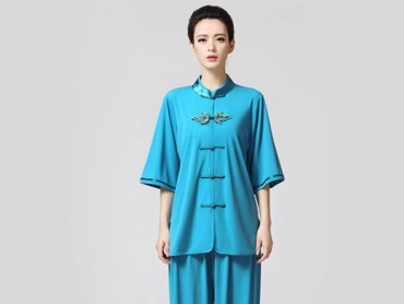 Tai Chi Clothing Half-sleeve Suit for Women Acid Blue