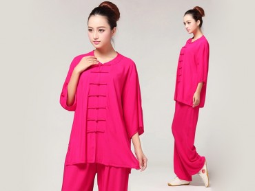 Tai Chi Clothing Pure Cotton Half-sleeve for Women Rosy