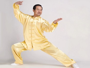Tai Chi Uniform Silk Like Suit for Men Golden