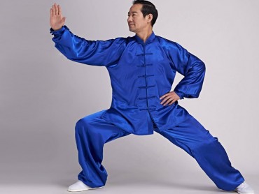 Tai Chi Uniform Silk Like Suit for Men Navy