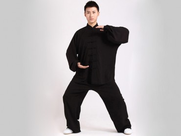 Tai Chi Clothing Uniform Black Men Elastic Linen