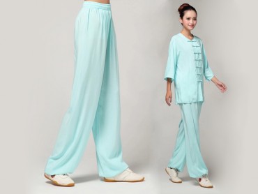 Tai Chi Pants Pure Cotton for Women Light Blue