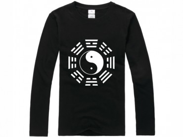 Tai Chi T-shirt Long Sleeve Tai Chi Pattern Black