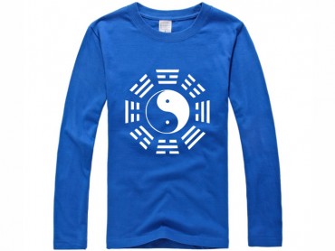 Tai Chi T-shirt Long Sleeve Tai Chi Pattern Blue