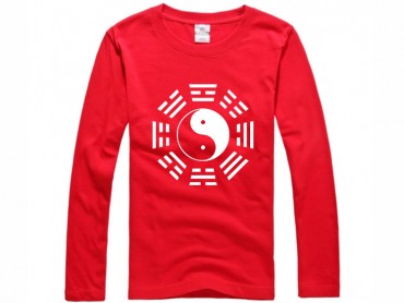 Tai Chi T-shirt Long Sleeve Tai Chi Pattern Red