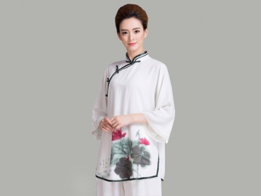 Tai Chi Uniform Half-sleeve Lotus Pattern Slanting Lapel