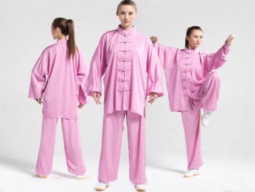 Tai Chi Uniform Silk and Satin Suit for Men and Women Rosy