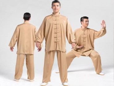 Tai Chi Uniform Silk and Satin Suit for Men and Women Champagne