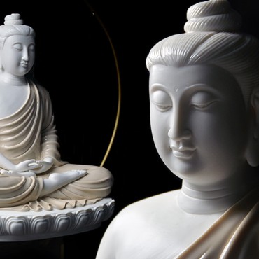 India South-East Asia Buddha Status with Lotus Seat White Porcelain Ceramics Handicraft Ornament