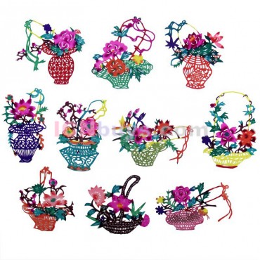 Chinese Paper Cutting Colorful Flowers Baskets Set