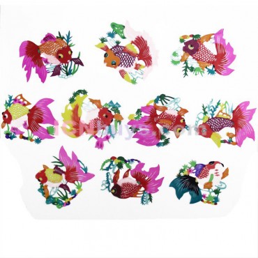 Chinese Paper Cutting Colorful Golden Fish Set