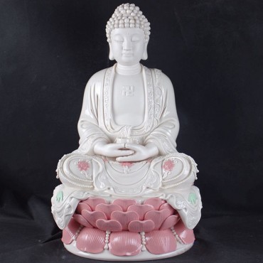 Sakyamuni Buddha Status with Lotus Seat Chinaware Ceramics Handicraft Ornament (sitting position)