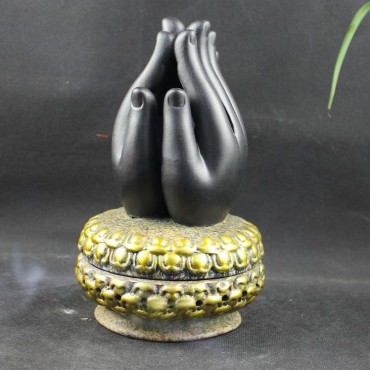 Thai Buddha Hands with Lotus Chinaware Ceramics Indoor Incense Burner Box Ornament