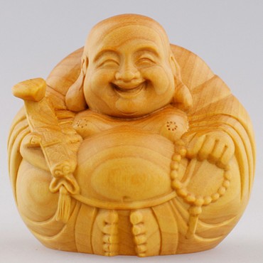 Wood Carving Chinese Maitreya Buddha Ornament Handicraft
