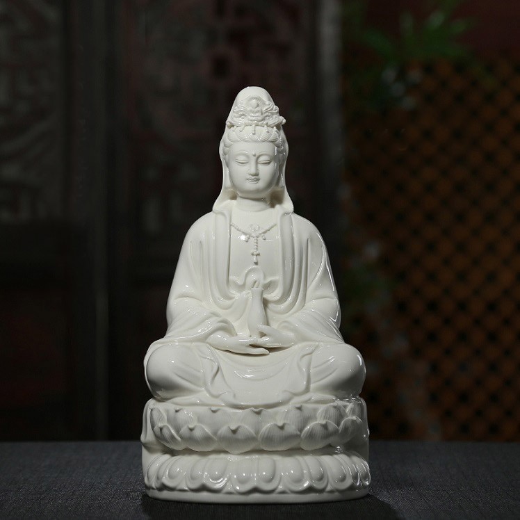 12" White Seated Lotus Guan Yin 