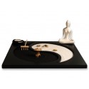 ICNBUYS Tai Chi Pattern Zen Garden with Buddha Status Wooden Rake Rocks Mini Pavilion and Candle Holder Set with Free Rake and Pushing Sand Pen