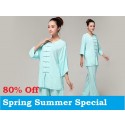 Tai Chi Clothing Pure Cotton Half-sleeve for Women Light Blue