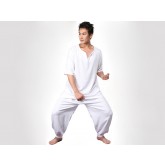 Tai Chi Clothing Half-sleeve Flax White