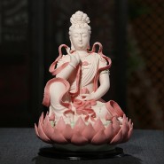 guanyin statue; buddha statue; handicraft; handmade ornament; 12 inch Pink Ceramics Guanyin Buddha Statue with Streamer Handicraft Ornament