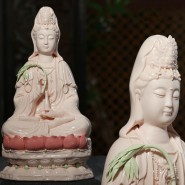 guanyin statue; buddha statue; handicraft; handmade ornament; 12 inch Pink Ceramics Guanyin Buddha Statue Handicraft Ornament (Sitting on the Lotus Seat)