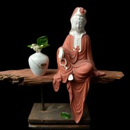 Modern Chinese Style; Chinese Style Ornament; Chinese Style Handicraft; Porcelain Ornament; Chinese Porcelain Ceramics Ornament; Origin Zen Porcelain Guanyin Ornament Handicraft with Wooden Decoration