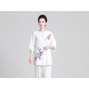 Tai Chi Clothing Half-sleeve Suit for Women Summer Linen Embroidery