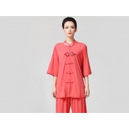 Tai Chi Clothing, Half-sleeve Tai Chi Clothing, Tai Chi Clothing Pink, Tai Chi Clothing for Woman, Tai Chi Uniform, Chinese Tai Chi Clothing, Chinese Tai Chi Uniform, Tai Chi Casual Clothing