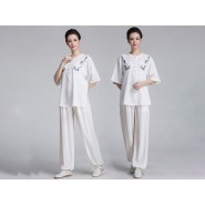 Tai Chi Clothing Short-sleeve Suit for Women Summer Embroidery Linen  